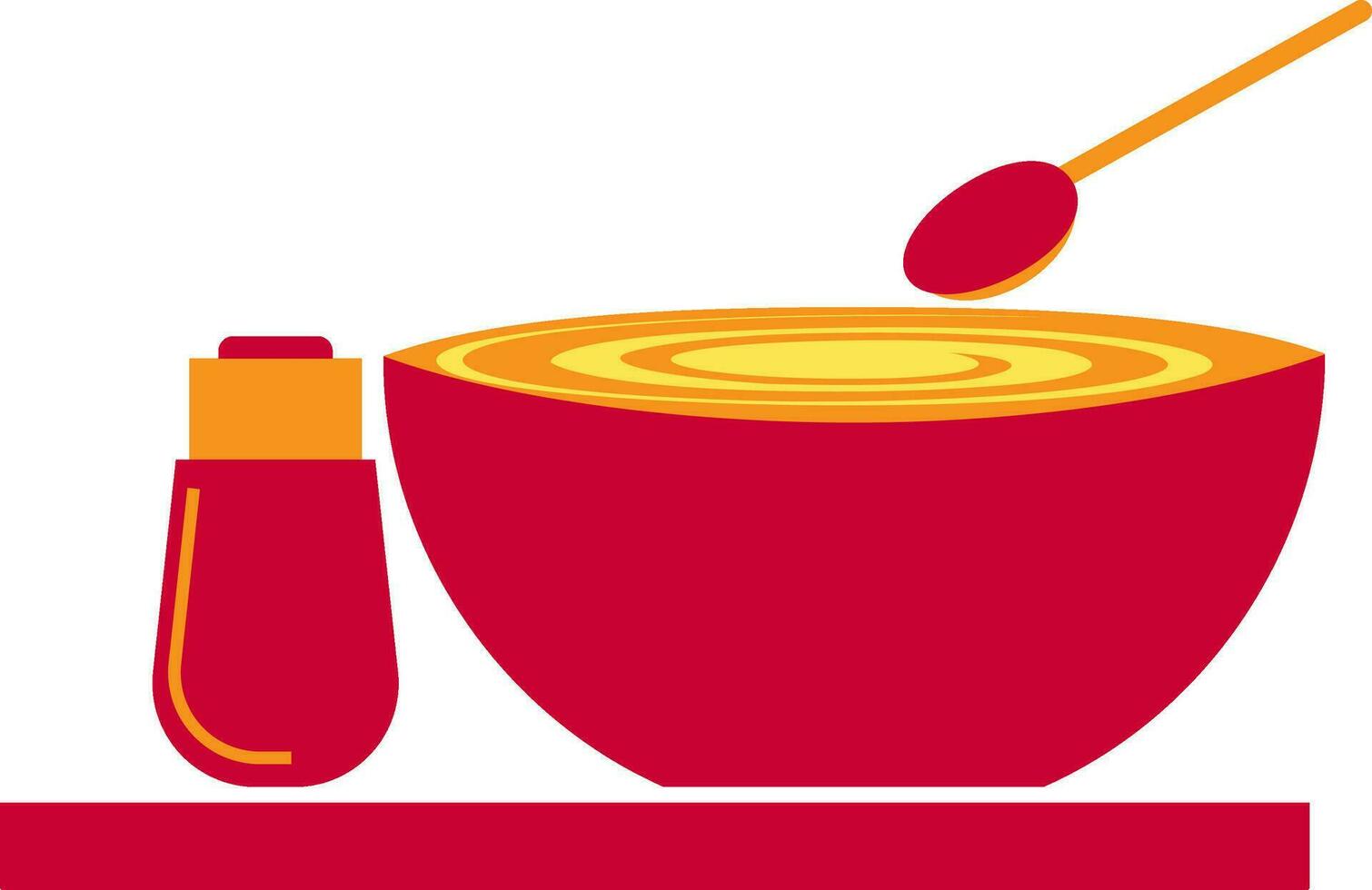 Red bowl with sprinkle bottle and spoon on tray. vector