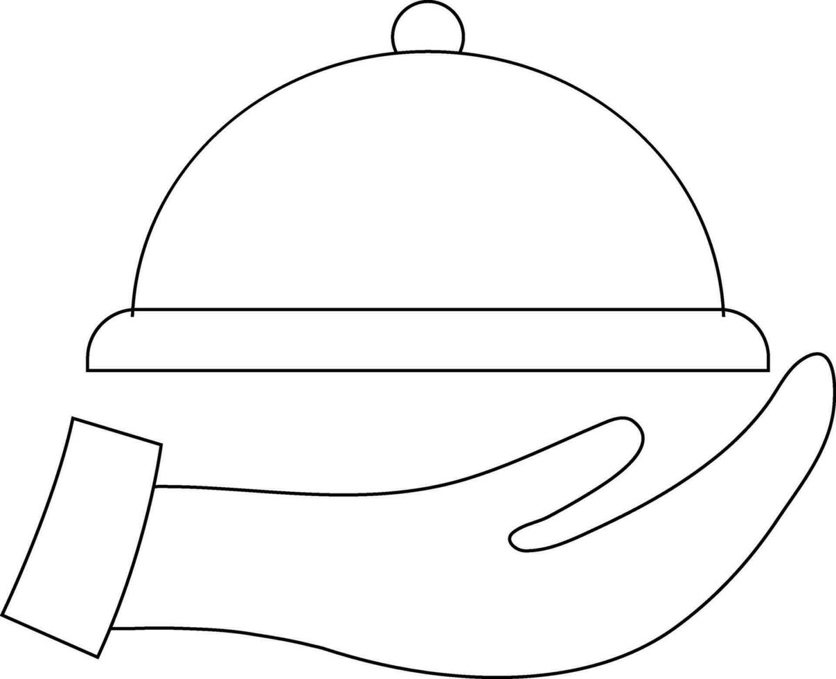 Black line art hand holding serving tray. vector