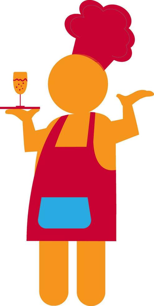Character of human holding cocktail glass on tray. vector