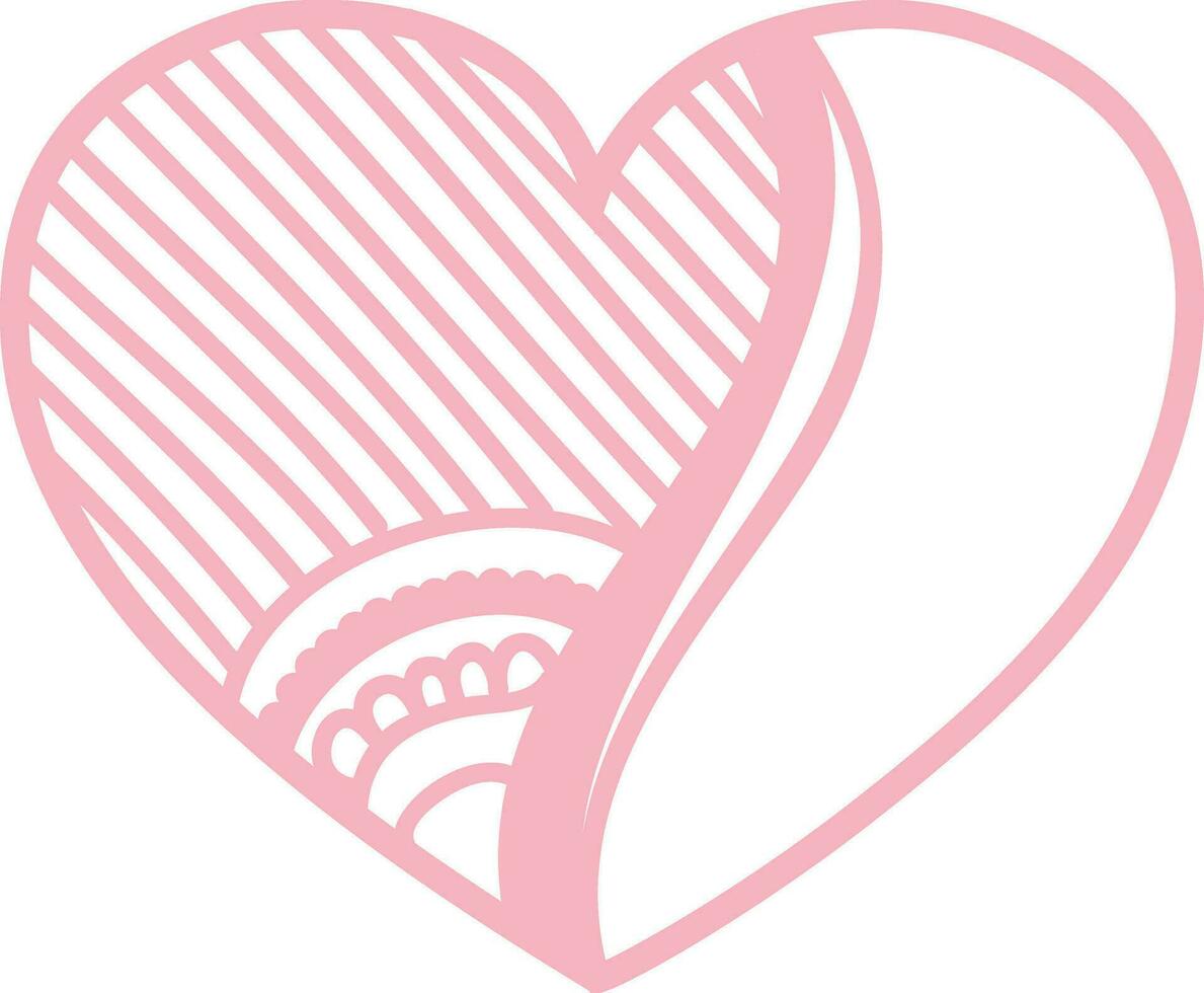 Flat style pink heart with floral design. vector