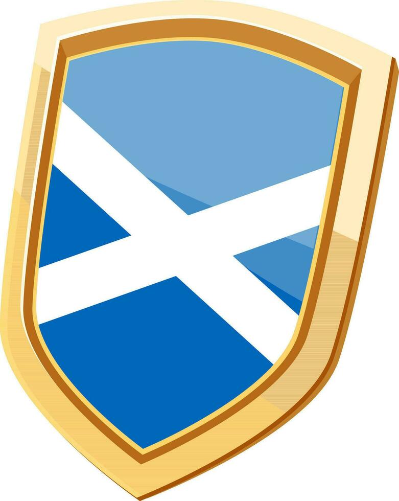 Golden shield with Flag of Scotland. vector