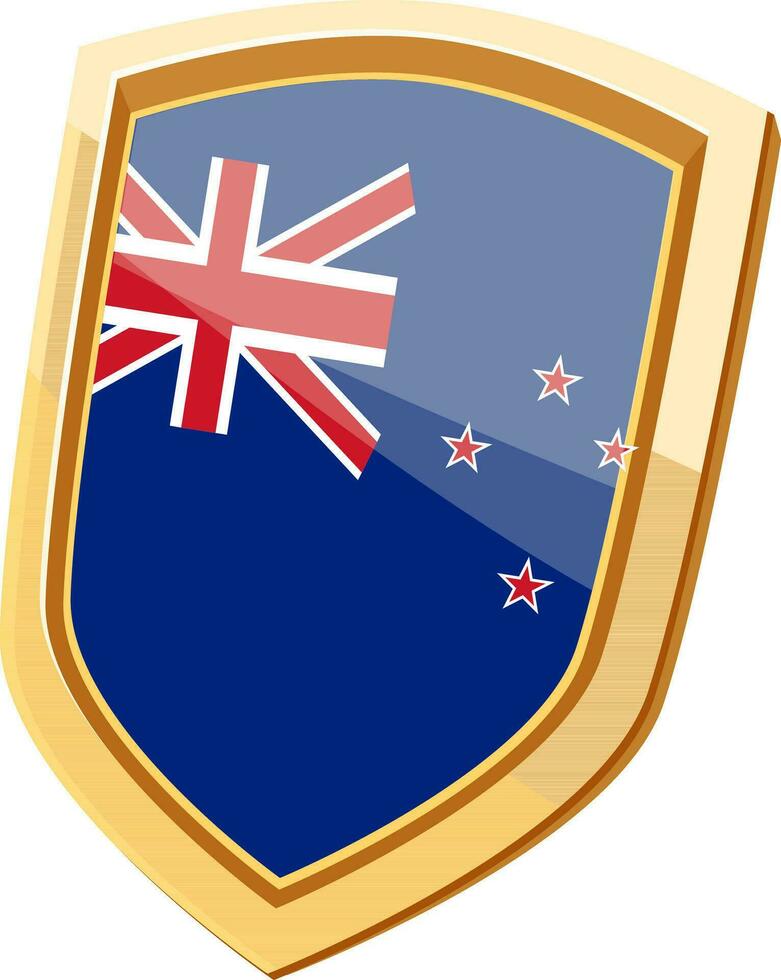 Golden shield with Flag of New Zealand. vector