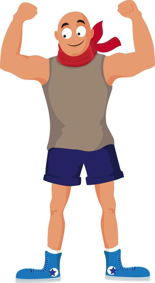 dibujos animados personaje de un hombre demostración su músculos. vector