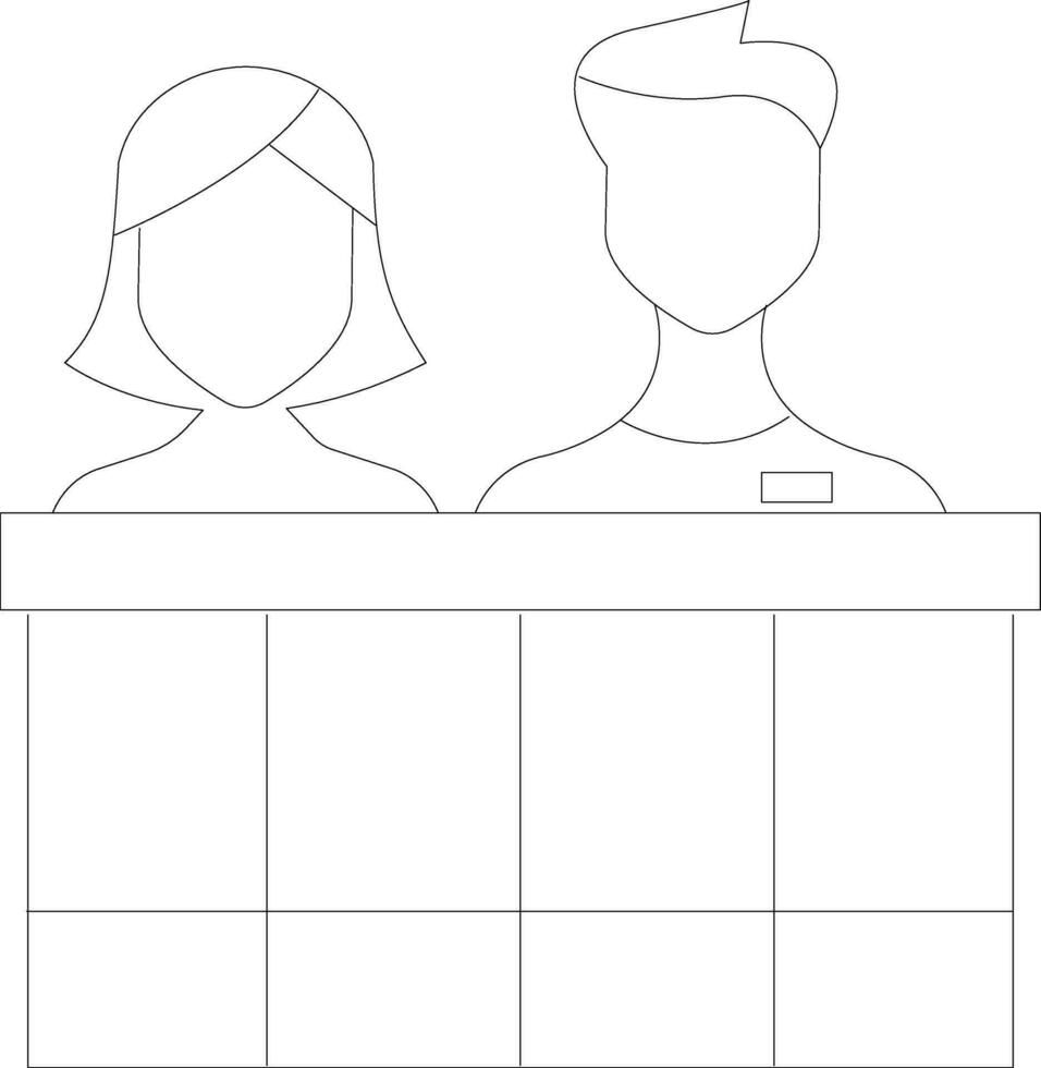 Line art faceless girl and boy stand on podium. vector