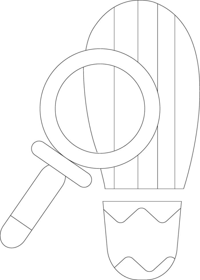 Line art of magnifying glass with footsteps. vector