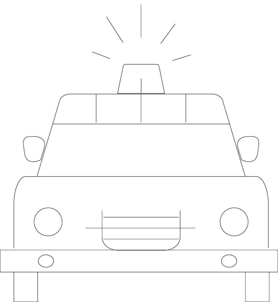 Black line art isolated police car. vector