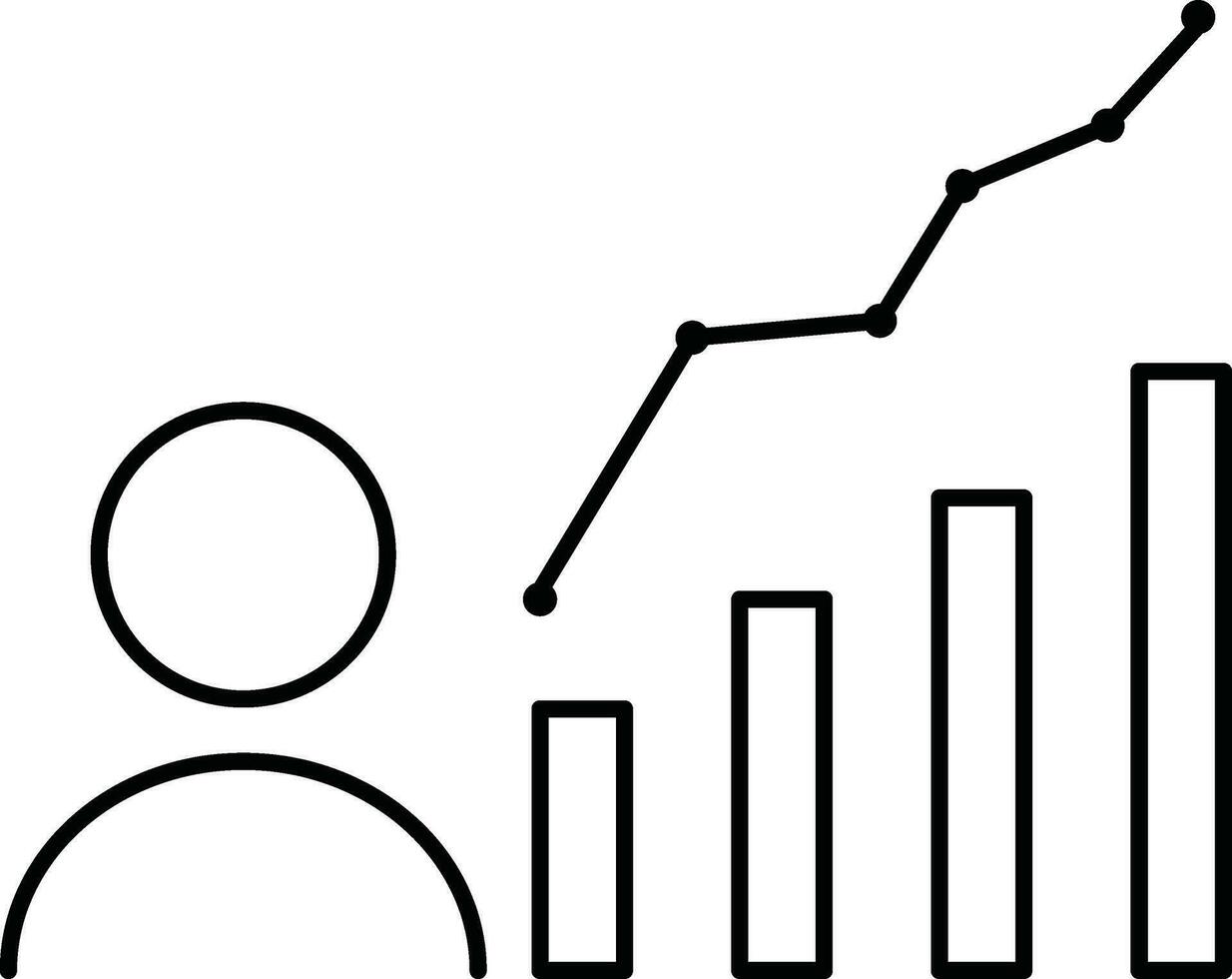 Man with bar graph on white background. vector