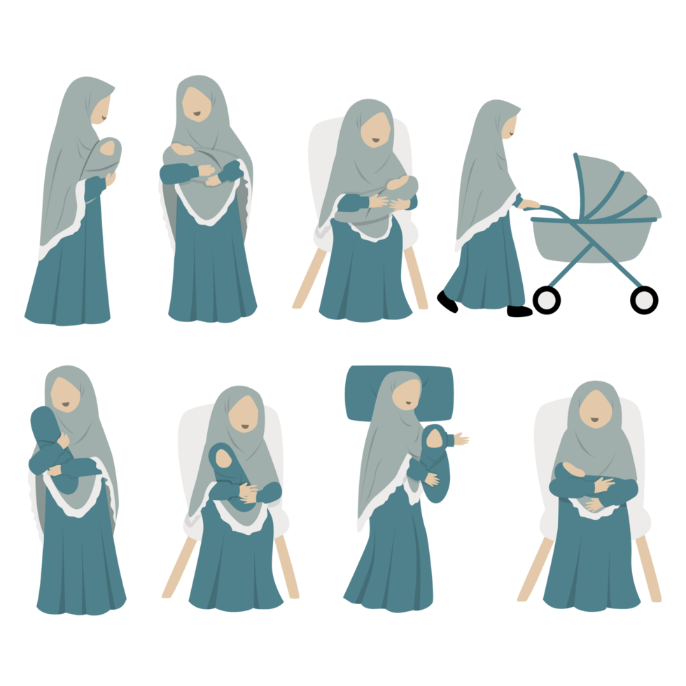 Set collection of muslim mom and her baby png
