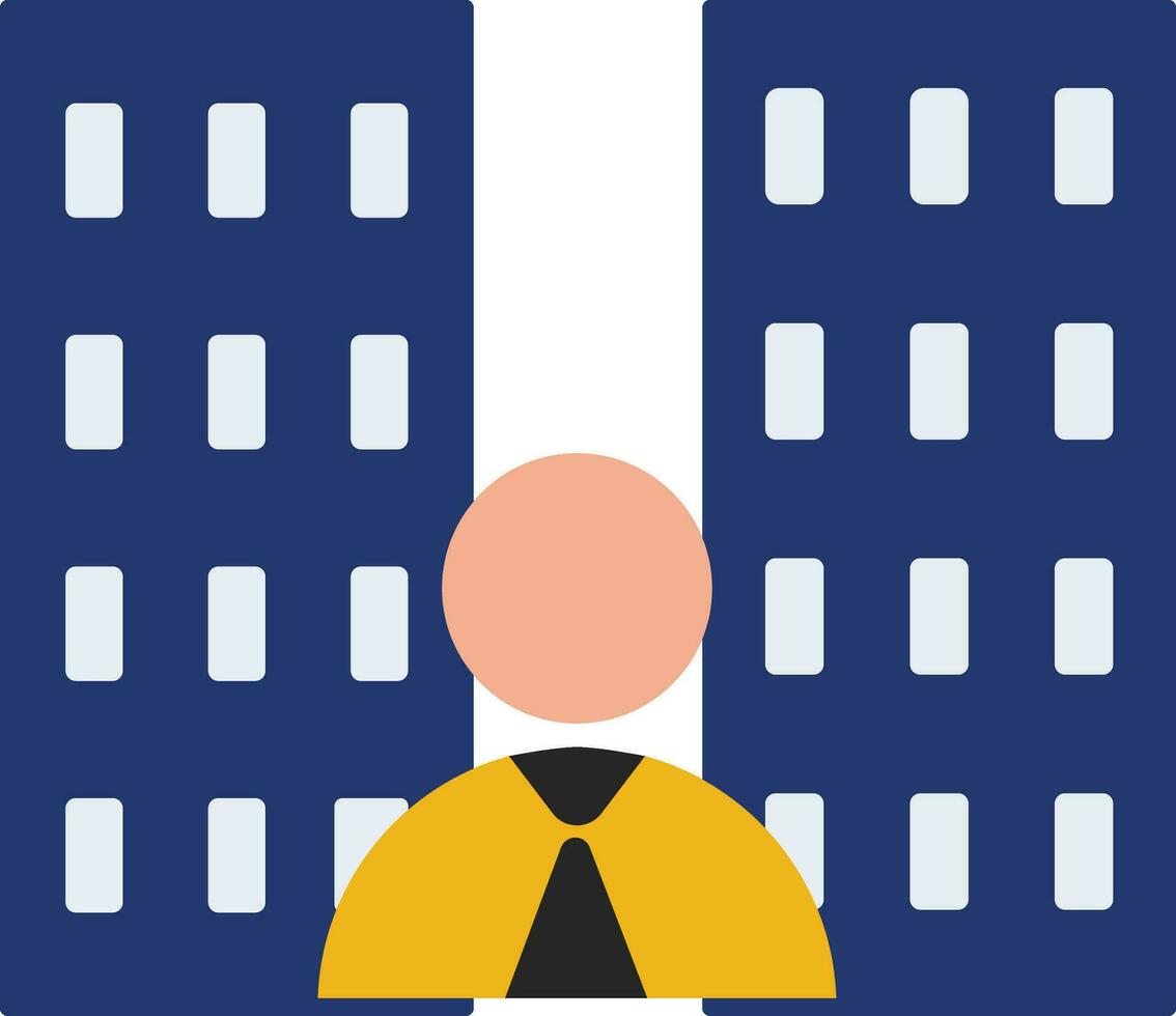 Character of man with blue building. vector