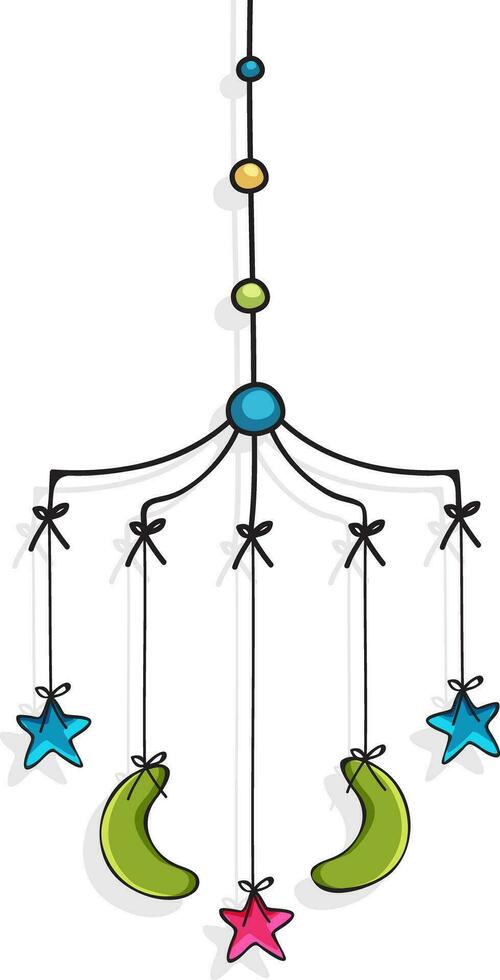 Moon and stars hanging on a string. vector