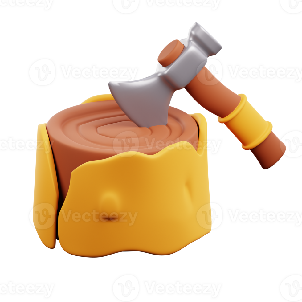 Bring the wilderness to life with this realistic 3D icon of an axe and wood, perfect for outdoor camping and adventure-themed designs. png