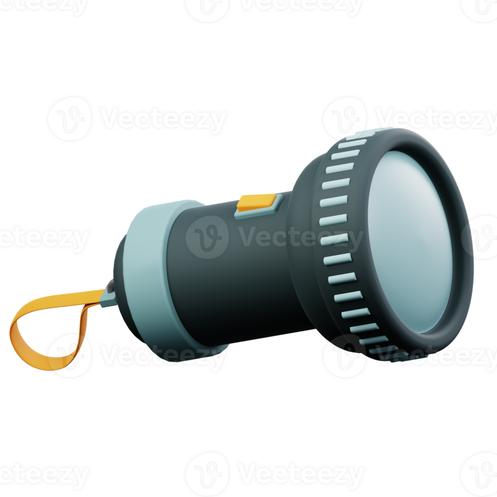 Illuminate your outdoor adventures with this 3D icon of a flashlight. Perfect for camping, hiking, and outdoor-themed designs png