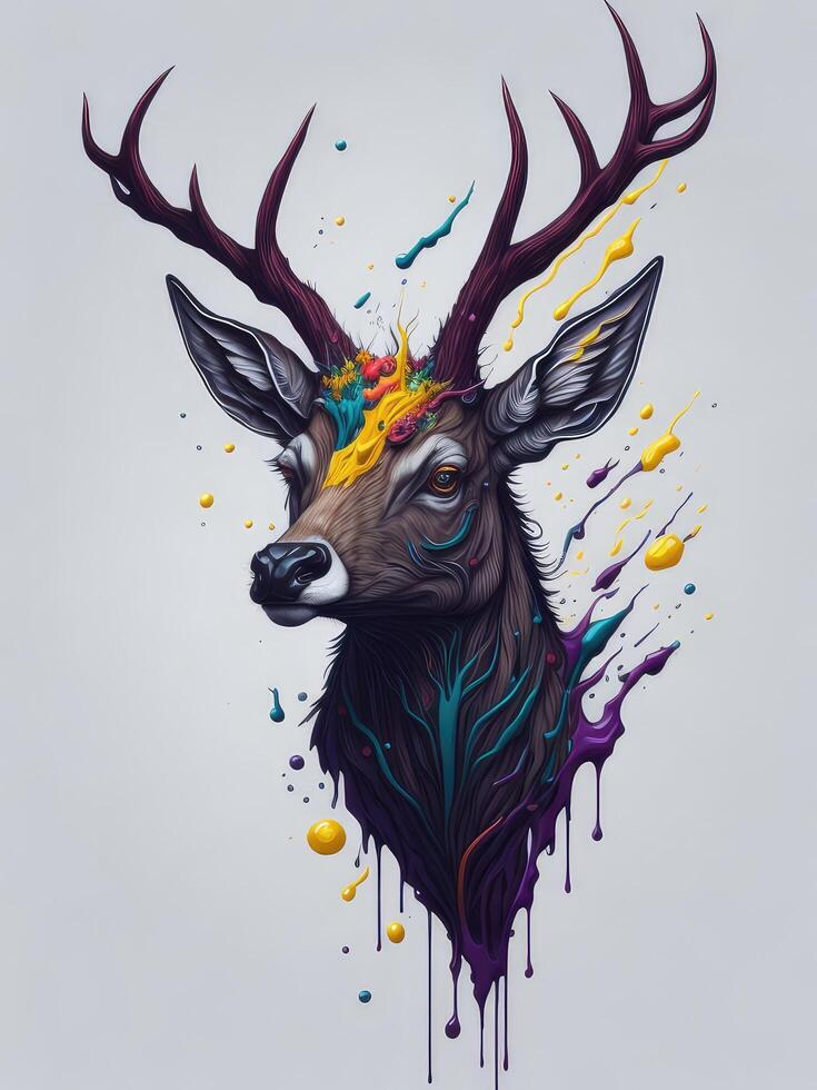 Illustration of a majestic deer wearing a regal crown created with technology photo