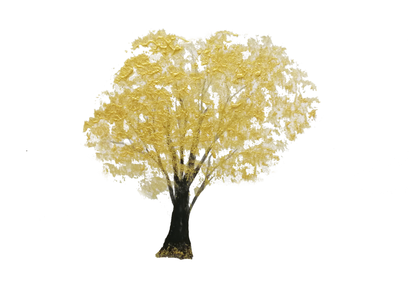 watercolor black ink brush painting gold tree asian png. png