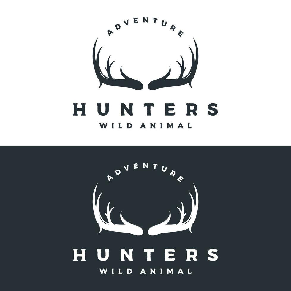 Deer Antlers and vintage deer head logo template design.Logo for badge,deer hunter,adventure and wildlife. vector