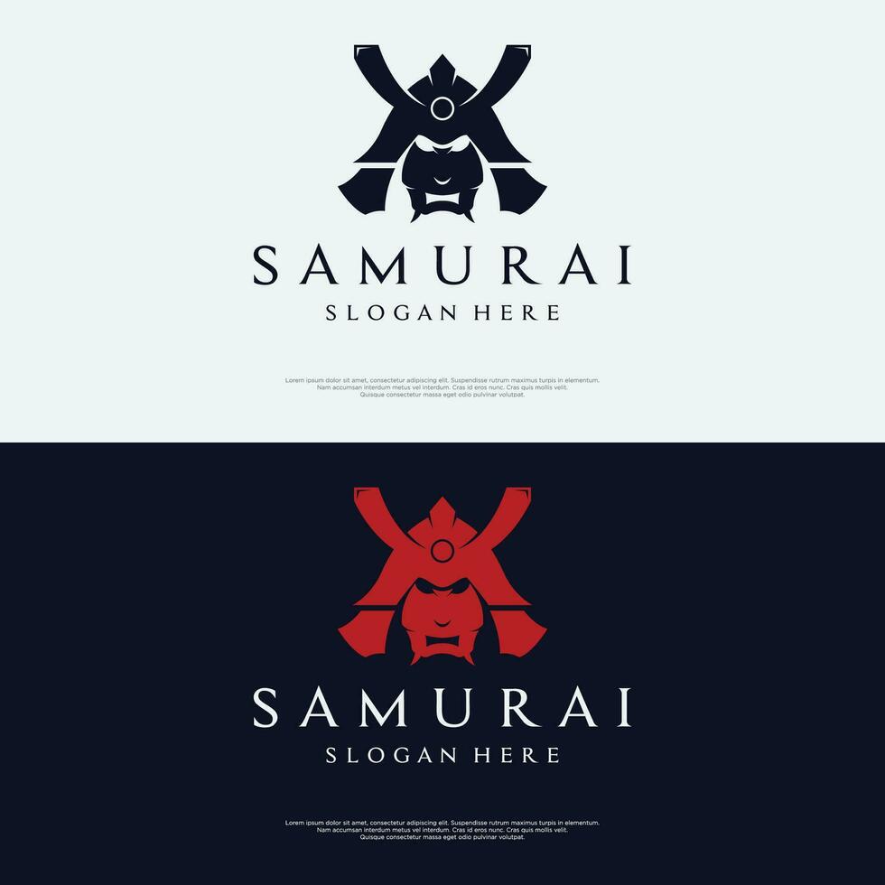 Japanese samurai warrior helmet Logotype design with modern editable vector illustration.