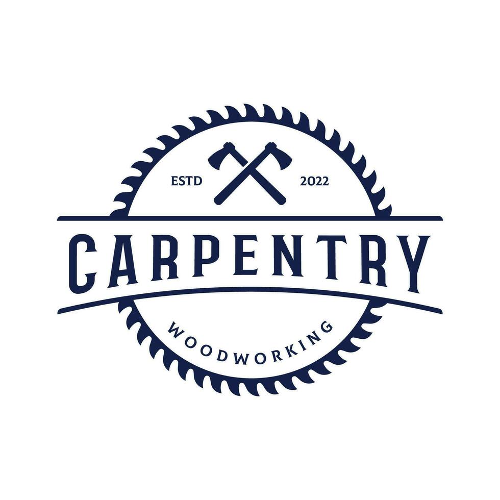 Wood saw premium logo template design with vintage carpentry tools.Logo for business, carpentry, lumberjack, label, badge. vector