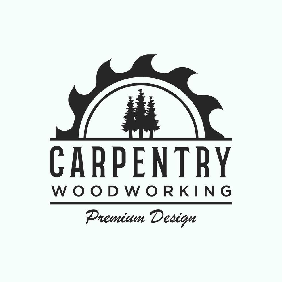 Wood saw premium logo template design with vintage carpentry tools.Logo for business, carpentry, lumberjack, label, badge. vector