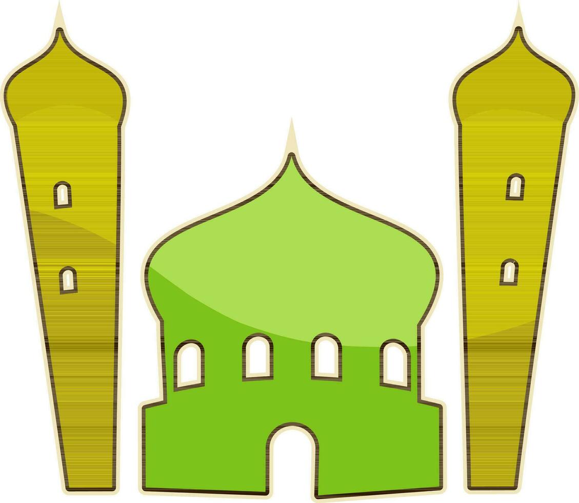 Flat vector illustration of mosque in yellow and green color.