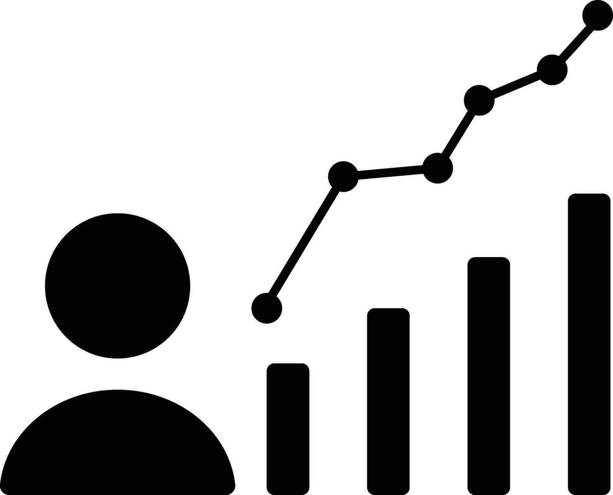Man with bar graph on white background. vector