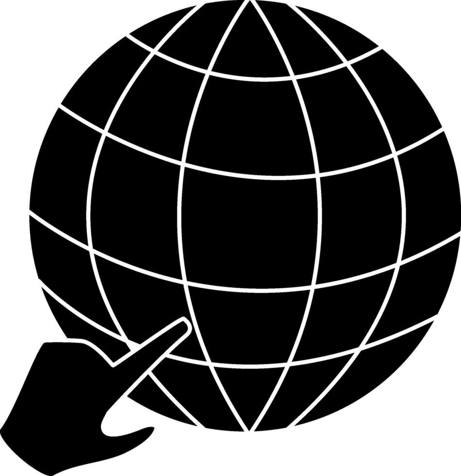 Globe icon with hand for searching job in black. vector