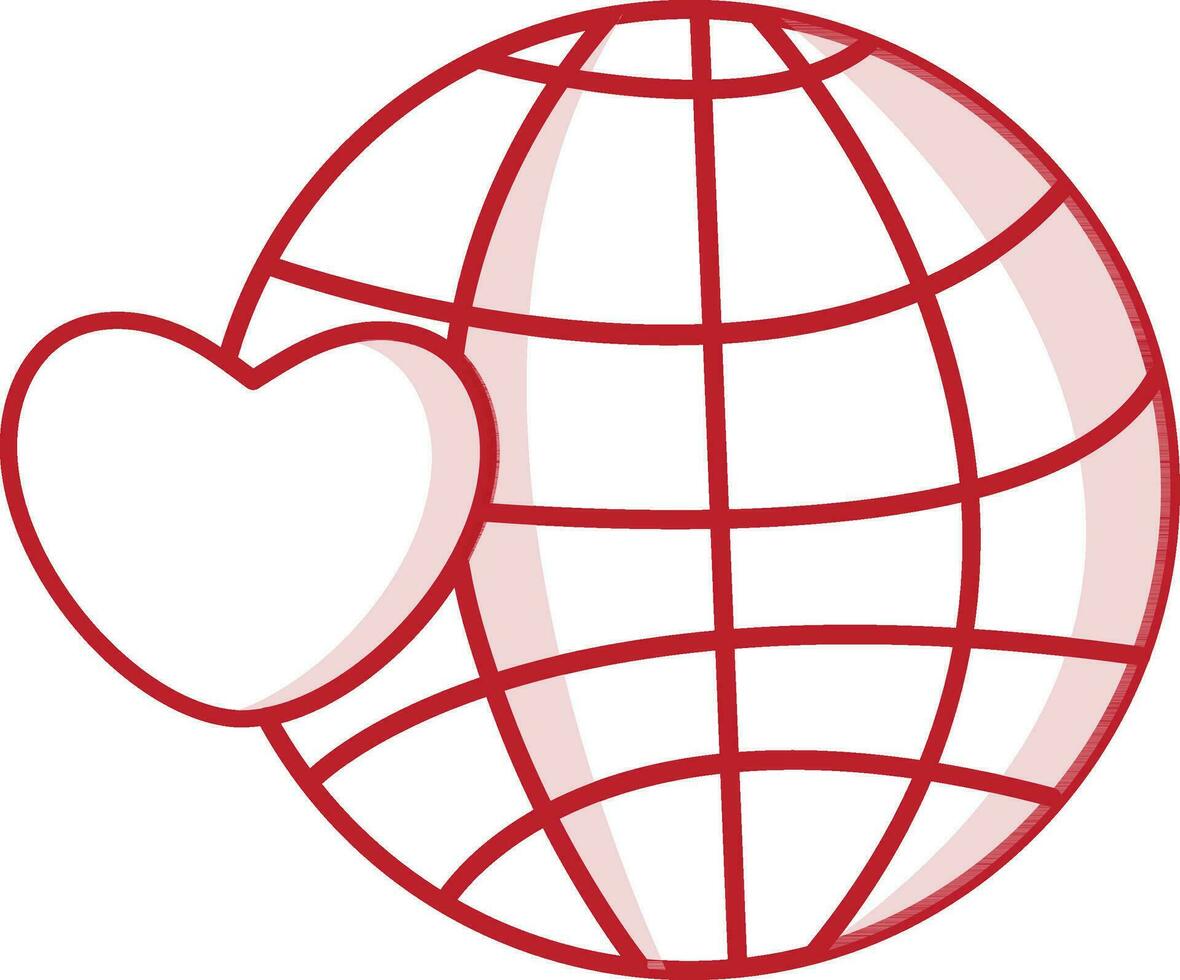 Globe with heart made by red line art. vector