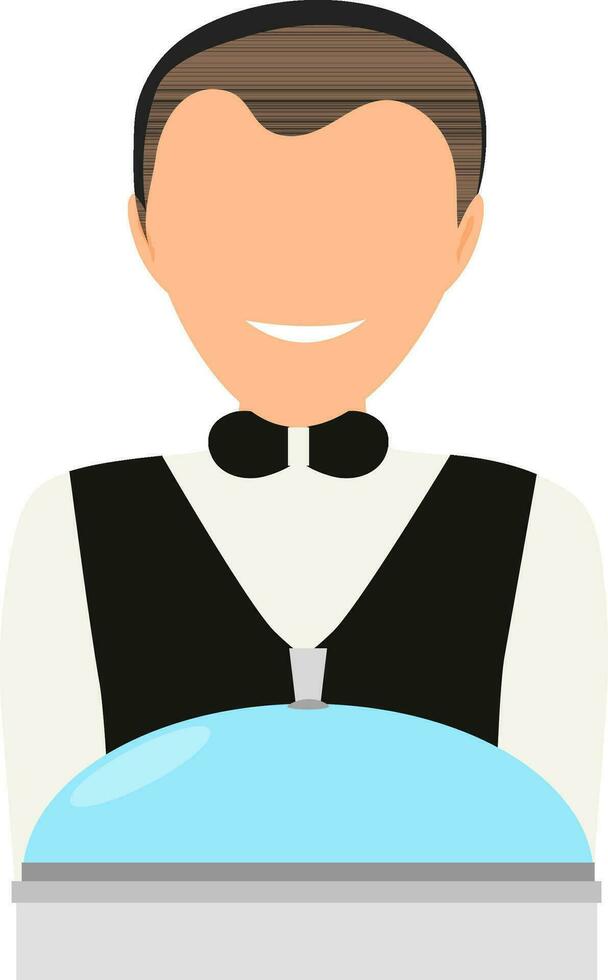 Flat illustration of waiter with serving tray. vector
