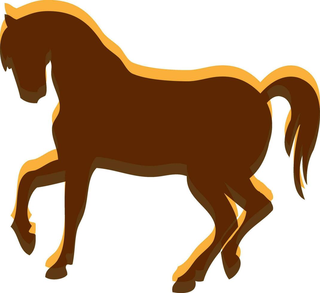 Brown color silhouette of  running horse with shadow. vector