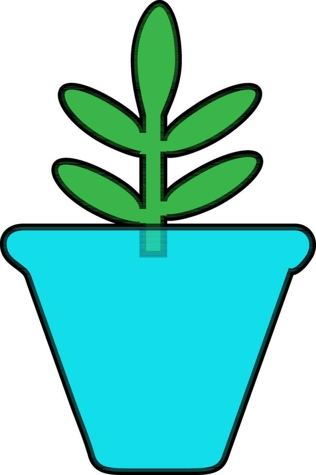 Blue flower pot with green with leaves plant. vector