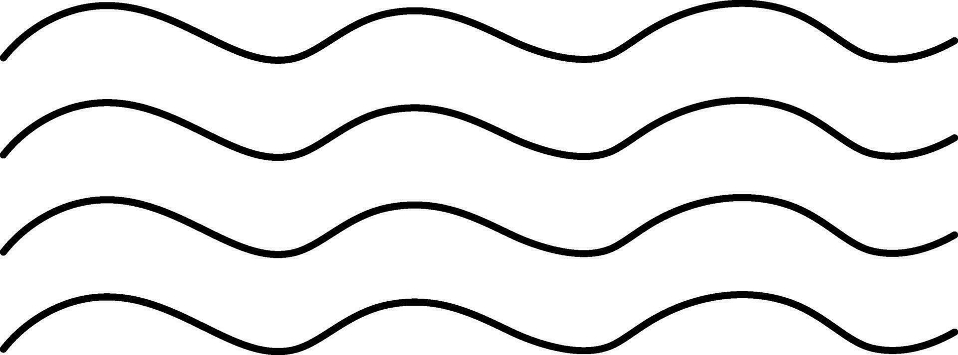 Black line art waves in flat style. vector