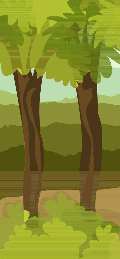 Flat view of forest landscape in brown and green color. vector