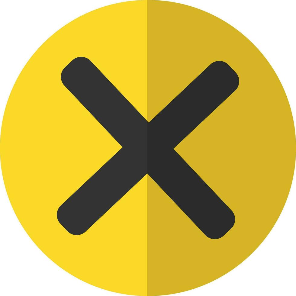 Gray wrong mark sign on yellow circle. vector