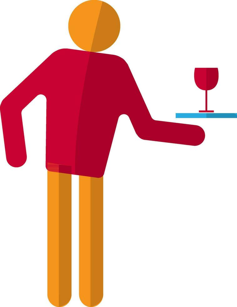 Faceless waiter serving drink on a tray in red color. vector