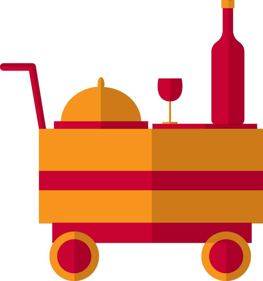 Serving tray, cocktail glass and bottle on trolley. vector