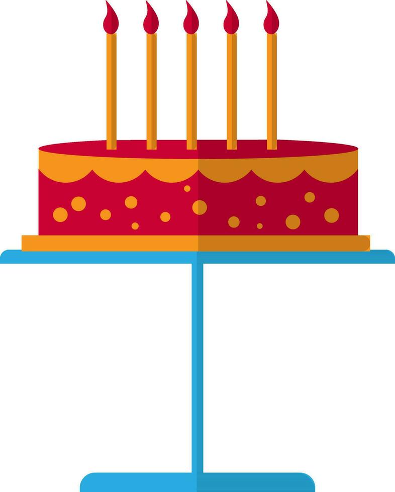 Decorated cake with burning candles. vector