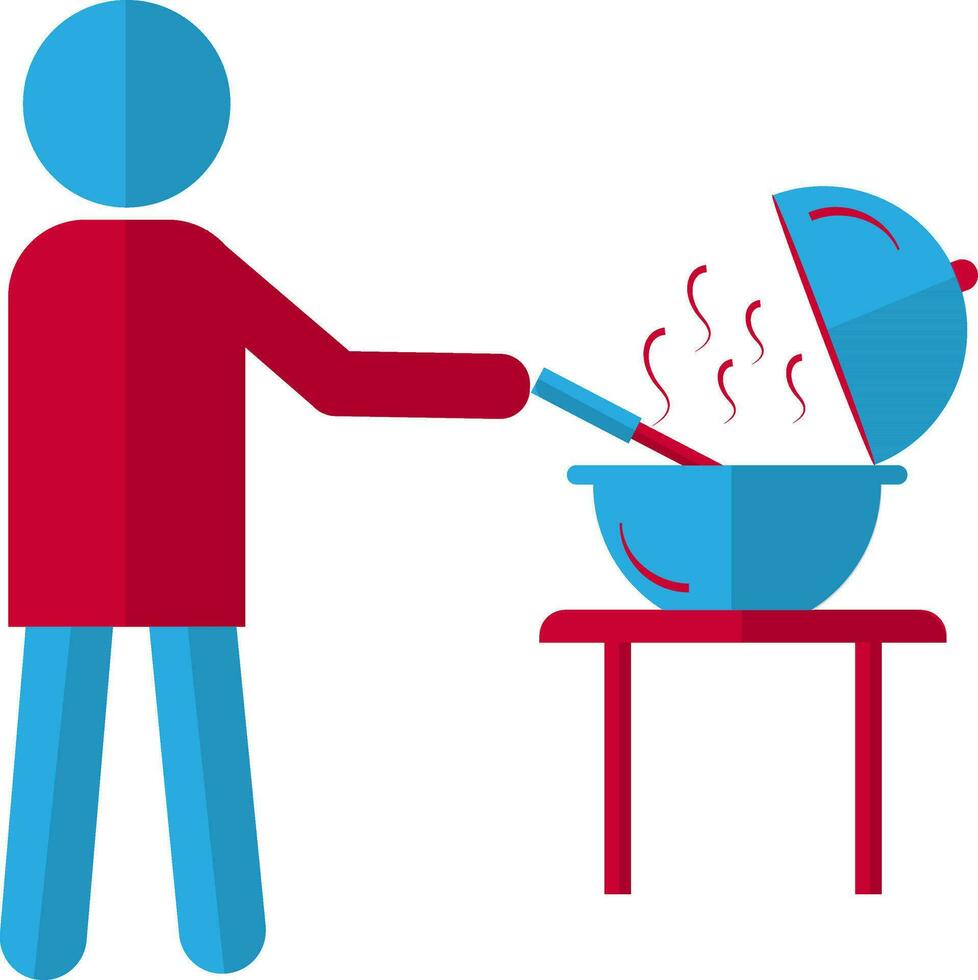 Character of faceless man cooking food in casserole pan. vector
