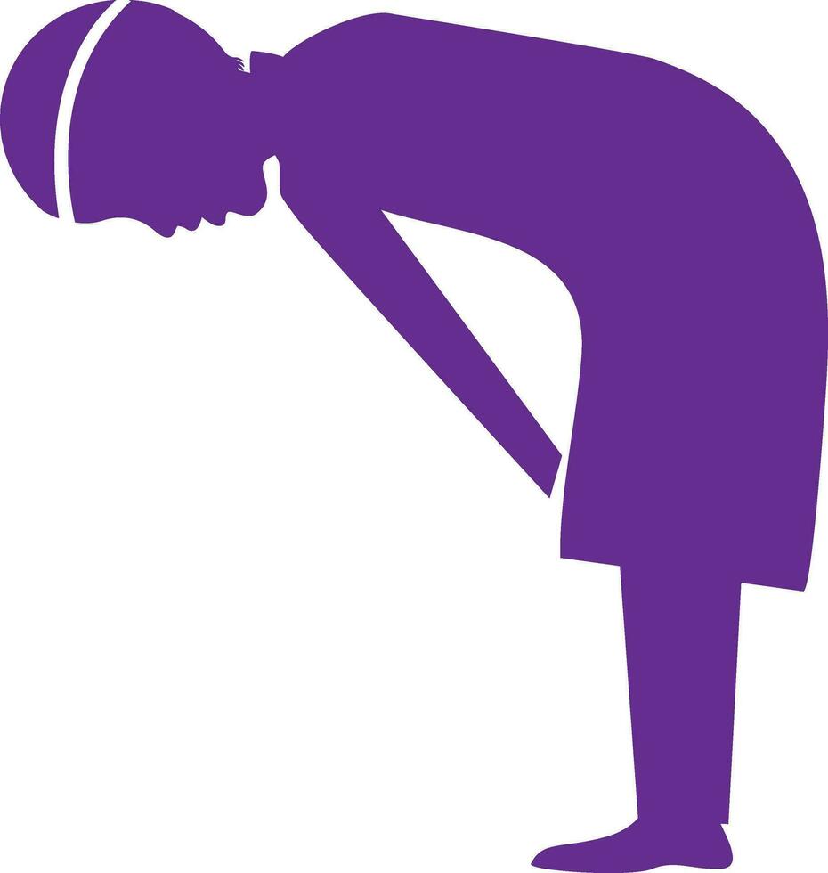 Purple color silhouette of muslim boy performing prayer. vector