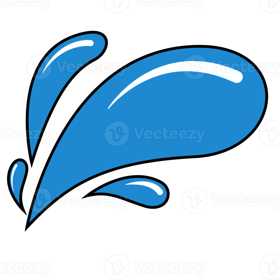Water Splash Element Illustration Black Outline, Cartoon or Comic Style, Cartoon Element, Comic Element png