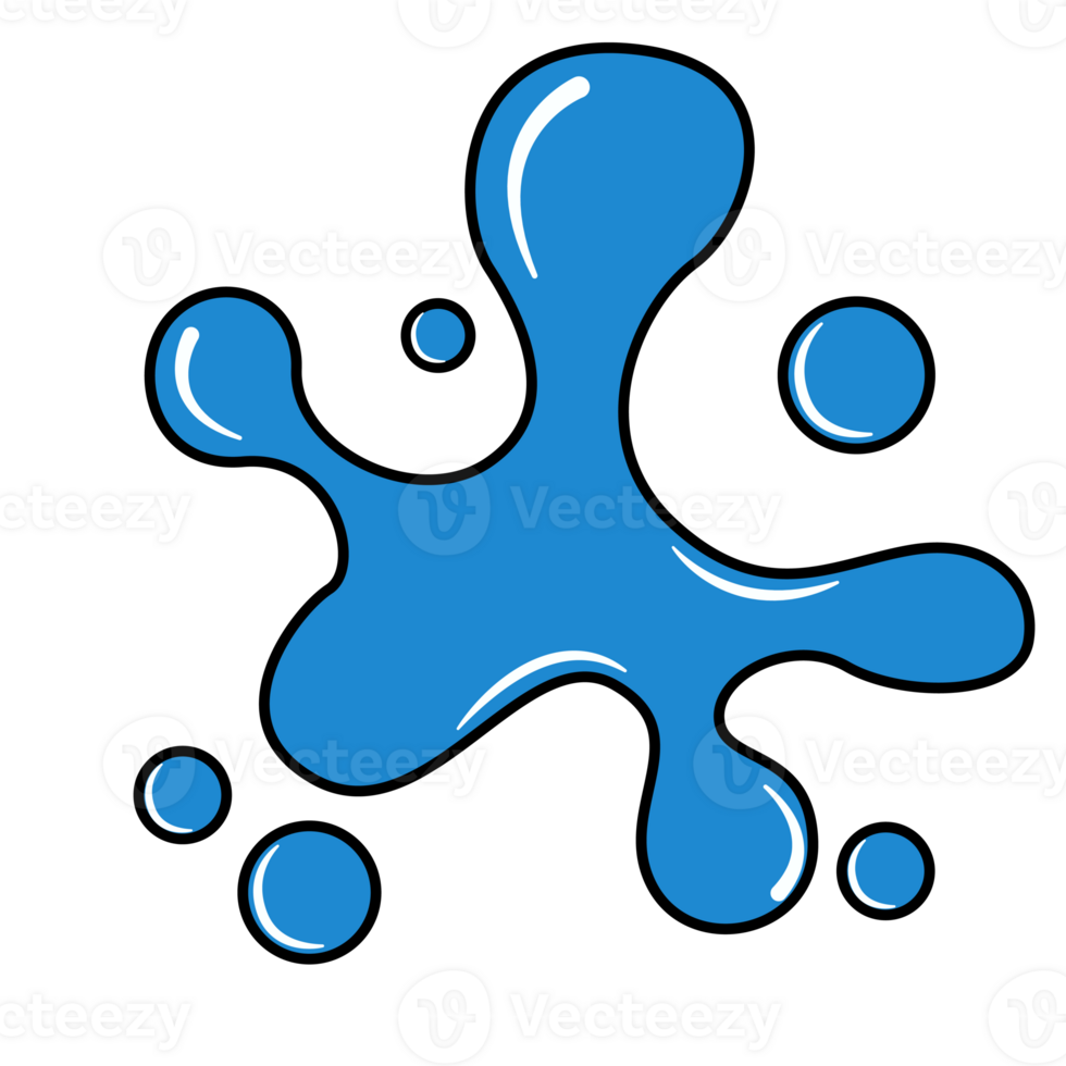 Water Splash Element Illustration Black Outline, Cartoon or Comic Style, Cartoon Element, Comic Element png