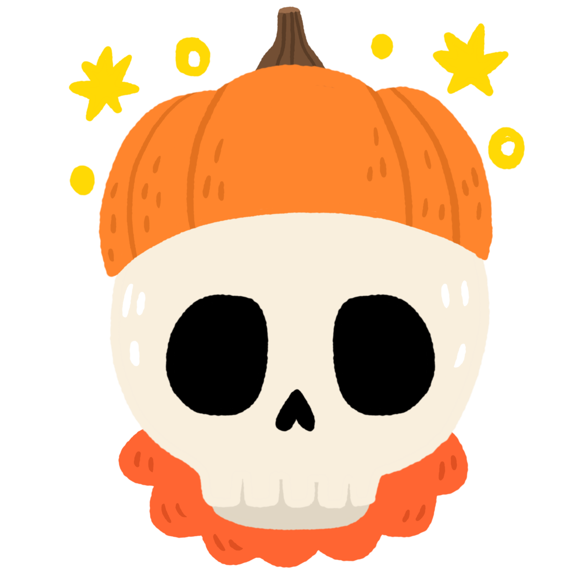 Cute cartoon skull and pumpkin Halloween doodle element. 24864836 PNG