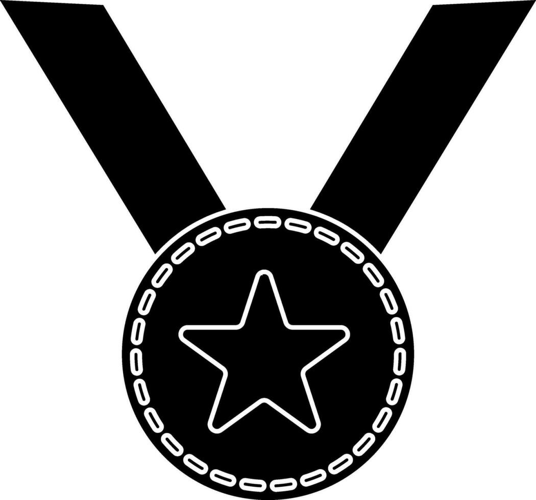 Black and white ribbon with star medal. vector