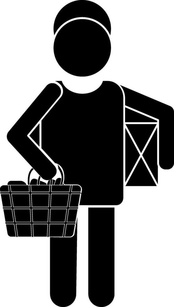Character of faceless human holding basket and box. vector