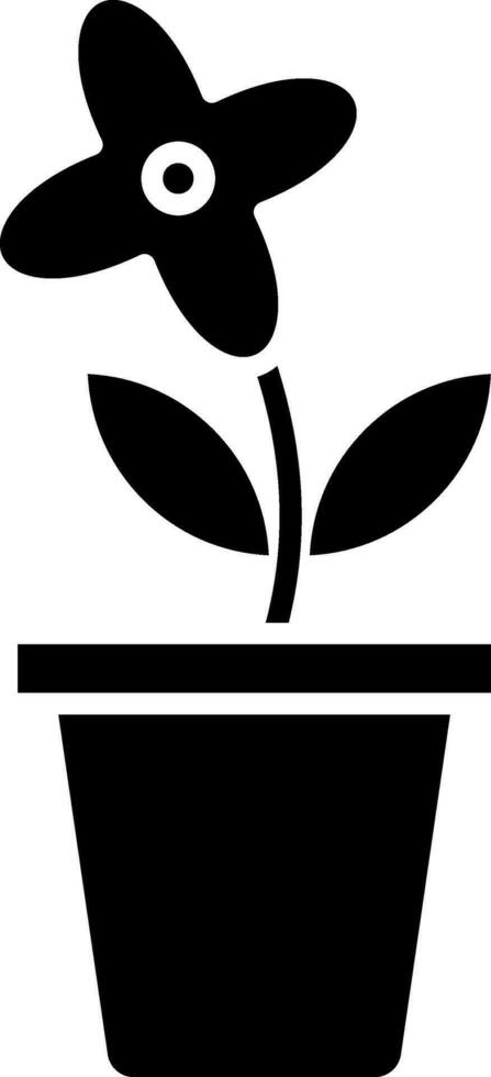 Black and white flower with pot. vector