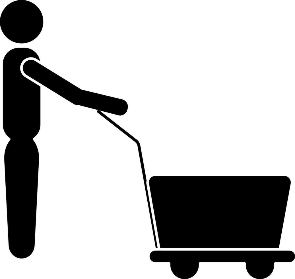 Character of black faceless man holding cart. vector