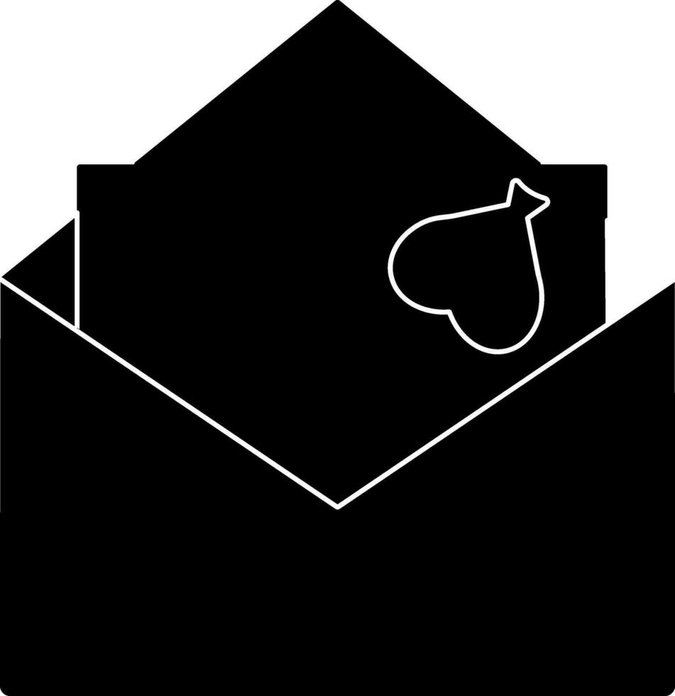 Heart decorated black card in envelope. vector