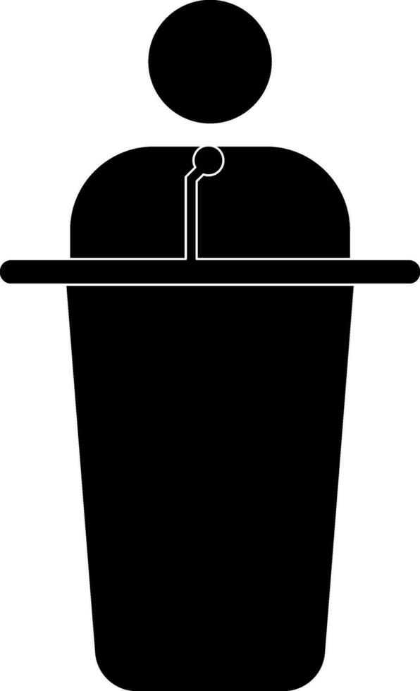 Character of faceless man speaking from tribune in black color. vector