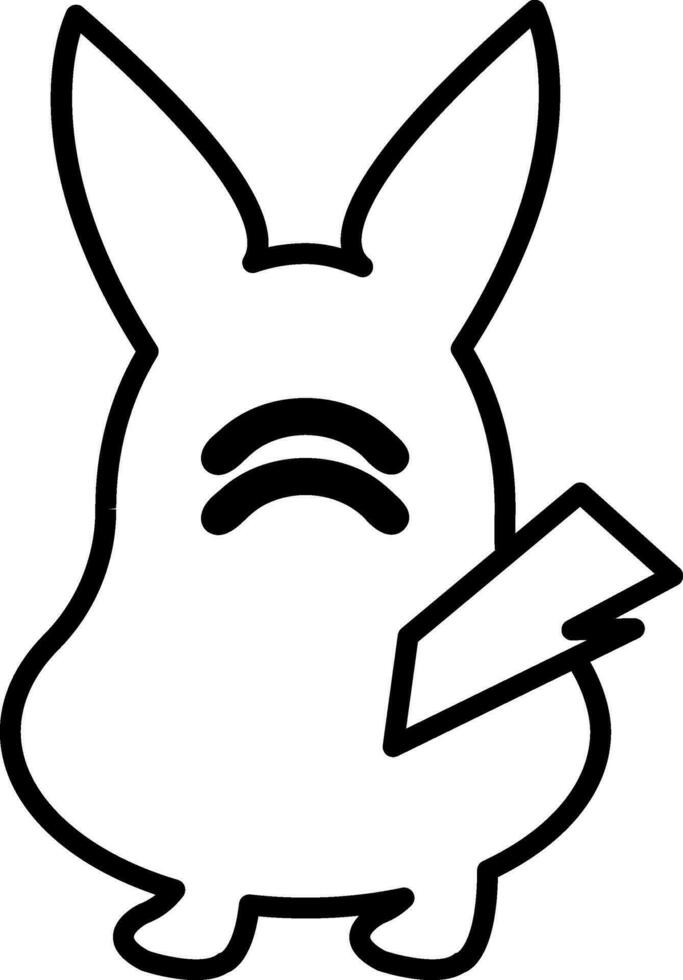 Pikachu with cursor in black line art. vector