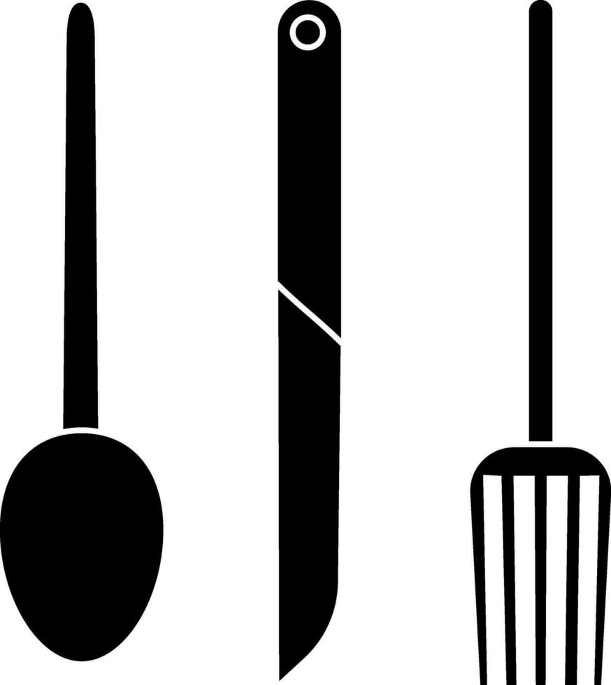 Black knife, fork and spoon on white background. vector