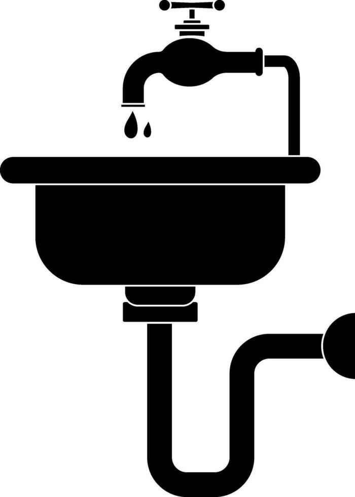 Black sink with water tab. vector