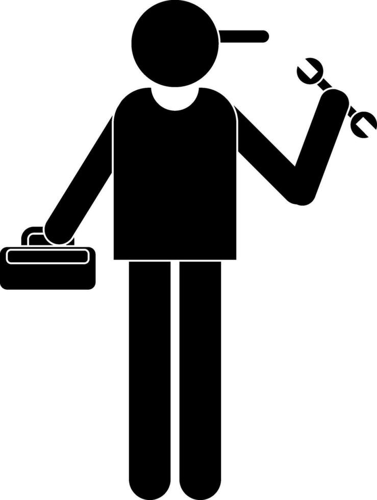 Character of man holding bag and wrench. vector